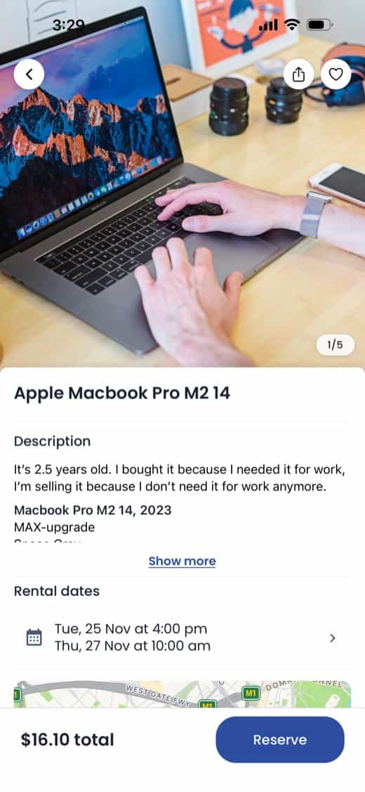 Renting flow screenshot